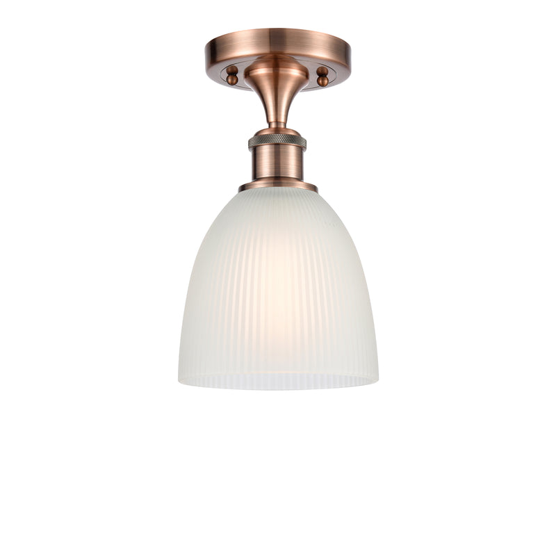 Castile Semi-Flush Mount shown in the Antique Copper finish with a White shade