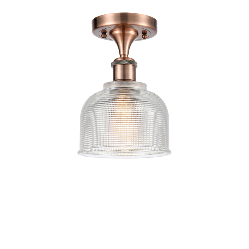 Dayton Semi-Flush Mount shown in the Antique Copper finish with a Clear shade