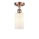 Clymer Semi-Flush Mount shown in the Antique Copper finish with a Matte White shade