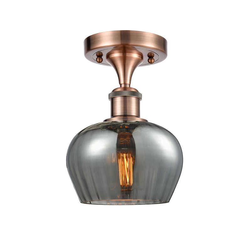 Fenton Semi-Flush Mount shown in the Antique Copper finish with a Plated Smoke shade