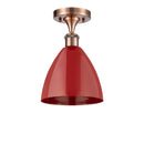 Plymouth Dome Semi-Flush Mount shown in the Antique Copper finish with a Red shade