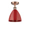 Plymouth Dome Semi-Flush Mount shown in the Antique Copper finish with a Red shade