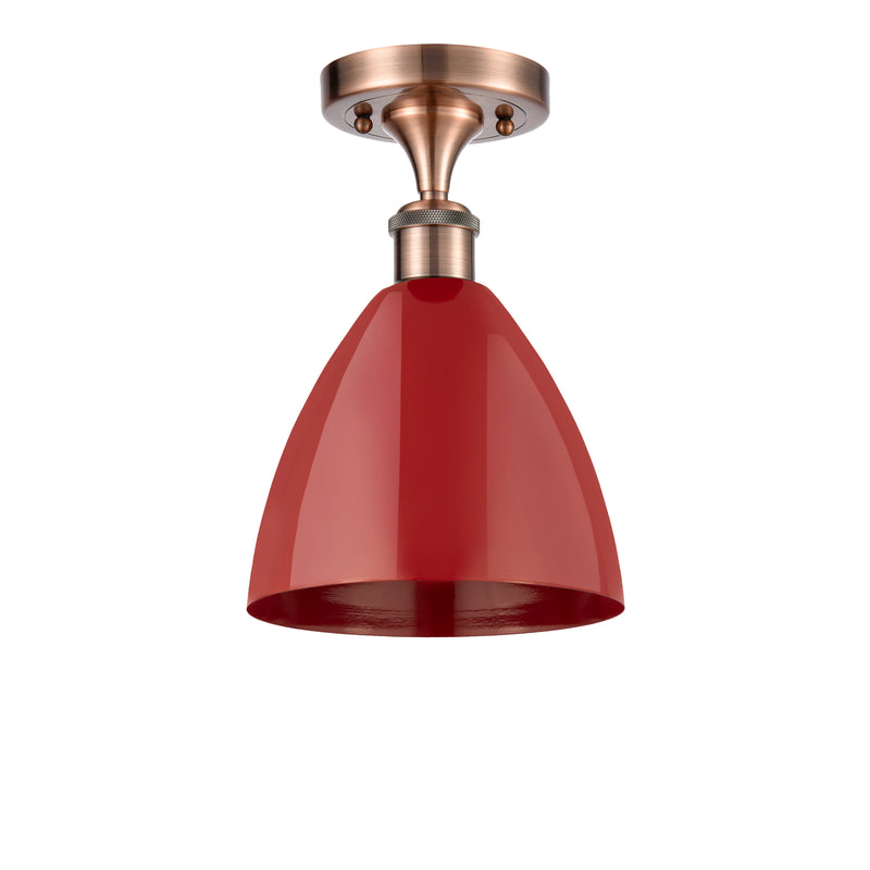 Plymouth Dome Semi-Flush Mount shown in the Antique Copper finish with a Red shade