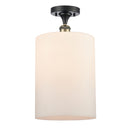 Cobbleskill Semi-Flush Mount shown in the Black Antique Brass finish with a Matte White shade