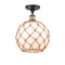 Farmhouse Rope Semi-Flush Mount shown in the Black Antique Brass finish with a White Glass with Brown Rope shade