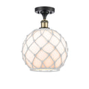 Farmhouse Rope Semi-Flush Mount shown in the Black Antique Brass finish with a White Glass with White Rope shade