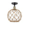 Farmhouse Rope Semi-Flush Mount shown in the Black Antique Brass finish with a Clear Glass with Brown Rope shade