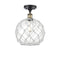 Farmhouse Rope Semi-Flush Mount shown in the Black Antique Brass finish with a Clear Glass with White Rope shade