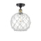 Farmhouse Rope Semi-Flush Mount shown in the Black Antique Brass finish with a Clear Glass with White Rope shade