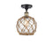 Farmhouse Rope Semi-Flush Mount shown in the Black Antique Brass finish with a Clear Glass with Brown Rope shade