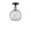 Farmhouse Rope Semi-Flush Mount shown in the Black Antique Brass finish with a Clear Glass with White Rope shade