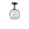 Farmhouse Rope Semi-Flush Mount shown in the Black Antique Brass finish with a Clear Glass with White Rope shade