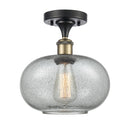 Gorham Semi-Flush Mount shown in the Black Antique Brass finish with a Charcoal shade