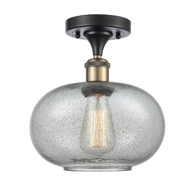Gorham Semi-Flush Mount shown in the Black Antique Brass finish with a Charcoal shade