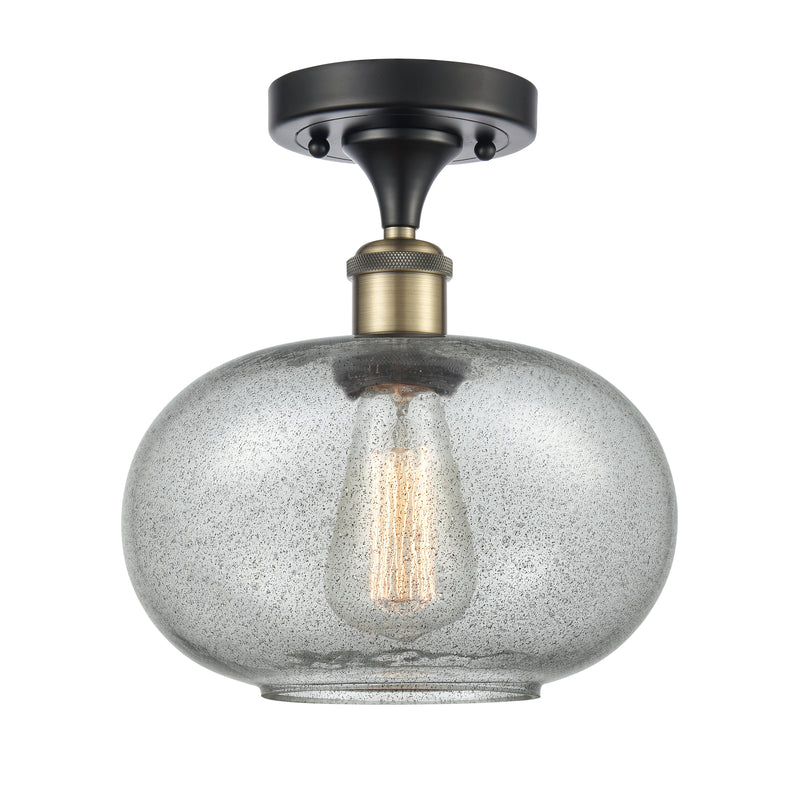 Gorham Semi-Flush Mount shown in the Black Antique Brass finish with a Charcoal shade