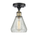 Conesus Semi-Flush Mount shown in the Black Antique Brass finish with a Clear Crackle shade