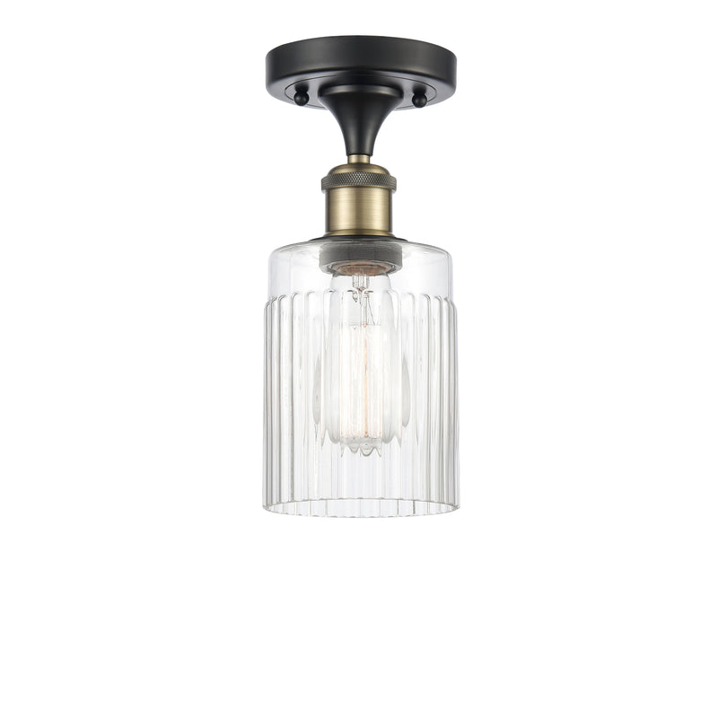 Hadley Semi-Flush Mount shown in the Black Antique Brass finish with a Clear shade