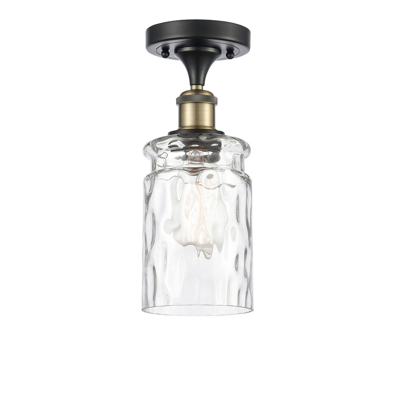 Candor Semi-Flush Mount shown in the Black Antique Brass finish with a Clear Waterglass shade