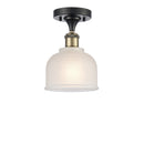 Dayton Semi-Flush Mount shown in the Black Antique Brass finish with a White shade