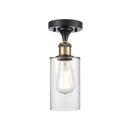 Clymer Semi-Flush Mount shown in the Black Antique Brass finish with a Clear shade