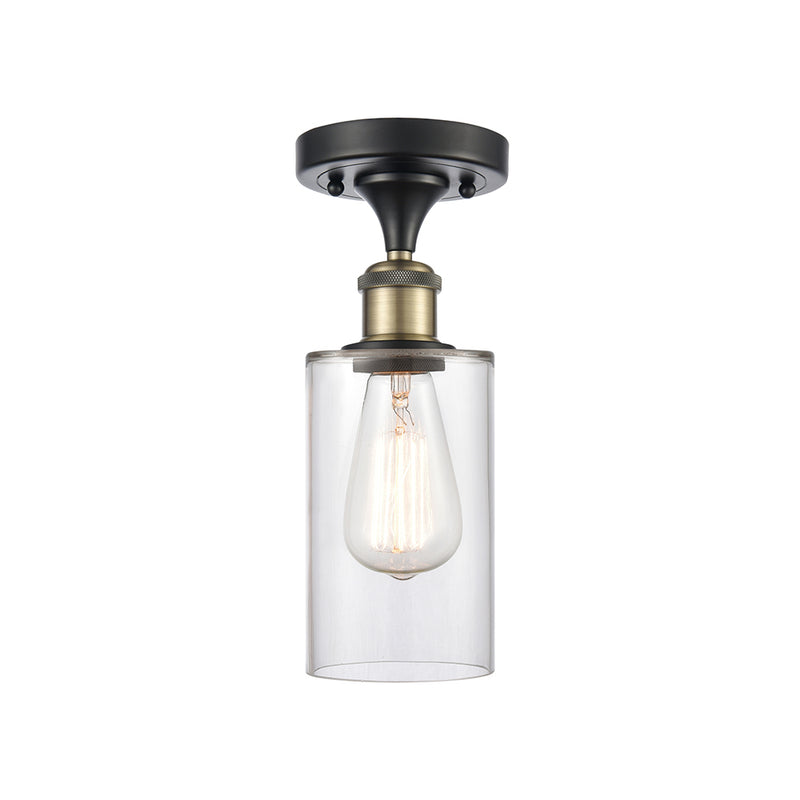 Clymer Semi-Flush Mount shown in the Black Antique Brass finish with a Clear shade