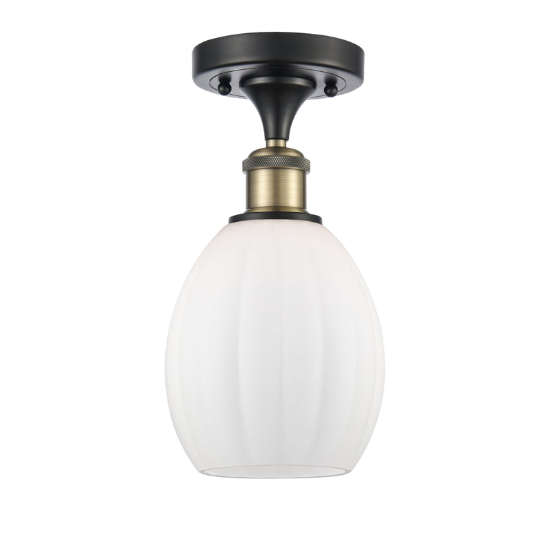 Eaton Semi-Flush Mount shown in the Black Antique Brass finish with a Matte White shade