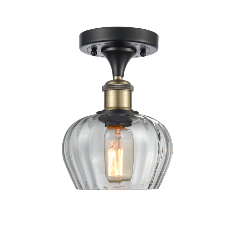 Fenton Semi-Flush Mount shown in the Black Antique Brass finish with a Clear shade