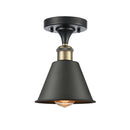 Smithfield Semi-Flush Mount shown in the Black Antique Brass finish with a Matte Black shade