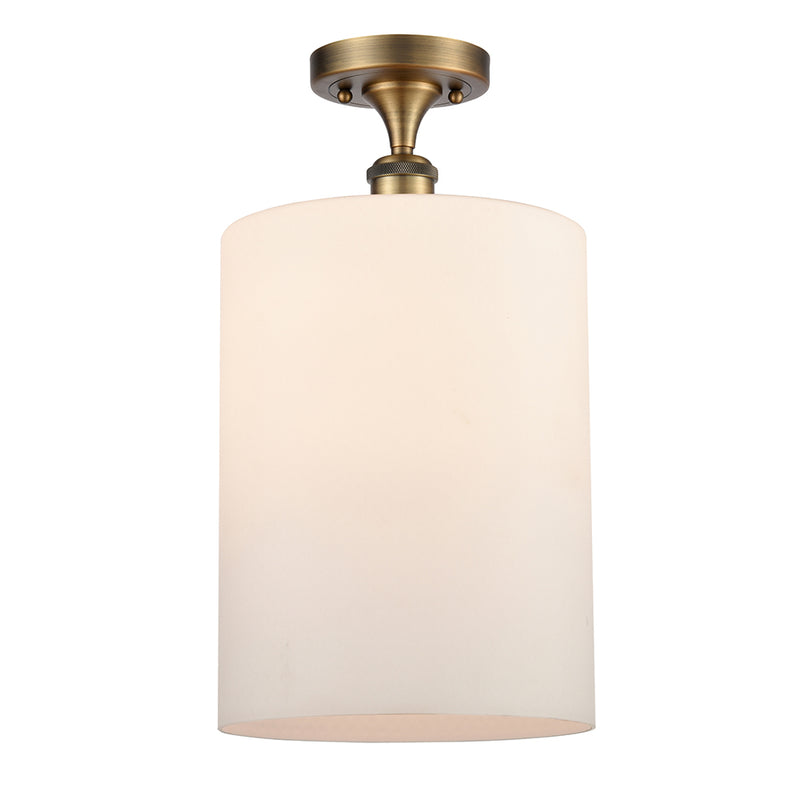 Cobbleskill Semi-Flush Mount shown in the Brushed Brass finish with a Matte White shade