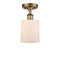 Cobbleskill Semi-Flush Mount shown in the Brushed Brass finish with a Matte White shade