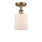 Cobbleskill Semi-Flush Mount shown in the Brushed Brass finish with a Matte White shade