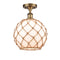 Farmhouse Rope Semi-Flush Mount shown in the Brushed Brass finish with a White Glass with Brown Rope shade