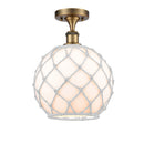 Farmhouse Rope Semi-Flush Mount shown in the Brushed Brass finish with a White Glass with White Rope shade