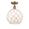 Farmhouse Rope Semi-Flush Mount shown in the Brushed Brass finish with a White Glass with White Rope shade