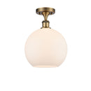 Athens Semi-Flush Mount shown in the Brushed Brass finish with a Matte White shade