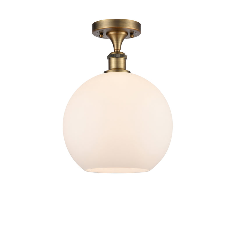 Athens Semi-Flush Mount shown in the Brushed Brass finish with a Matte White shade