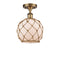 Farmhouse Rope Semi-Flush Mount shown in the Brushed Brass finish with a White Glass with Brown Rope shade