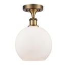 Athens Semi-Flush Mount shown in the Brushed Brass finish with a Matte White shade