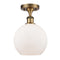 Athens Semi-Flush Mount shown in the Brushed Brass finish with a Matte White shade