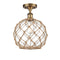 Farmhouse Rope Semi-Flush Mount shown in the Brushed Brass finish with a Clear Glass with Brown Rope shade