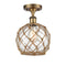 Farmhouse Rope Semi-Flush Mount shown in the Brushed Brass finish with a Clear Glass with Brown Rope shade