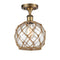 Farmhouse Rope Semi-Flush Mount shown in the Brushed Brass finish with a Clear Glass with Brown Rope shade