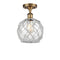 Farmhouse Rope Semi-Flush Mount shown in the Brushed Brass finish with a Clear Glass with White Rope shade