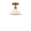 Orwell Semi-Flush Mount shown in the Brushed Brass finish with a Matte White shade