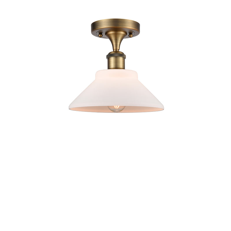 Orwell Semi-Flush Mount shown in the Brushed Brass finish with a Matte White shade