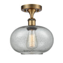 Gorham Semi-Flush Mount shown in the Brushed Brass finish with a Charcoal shade