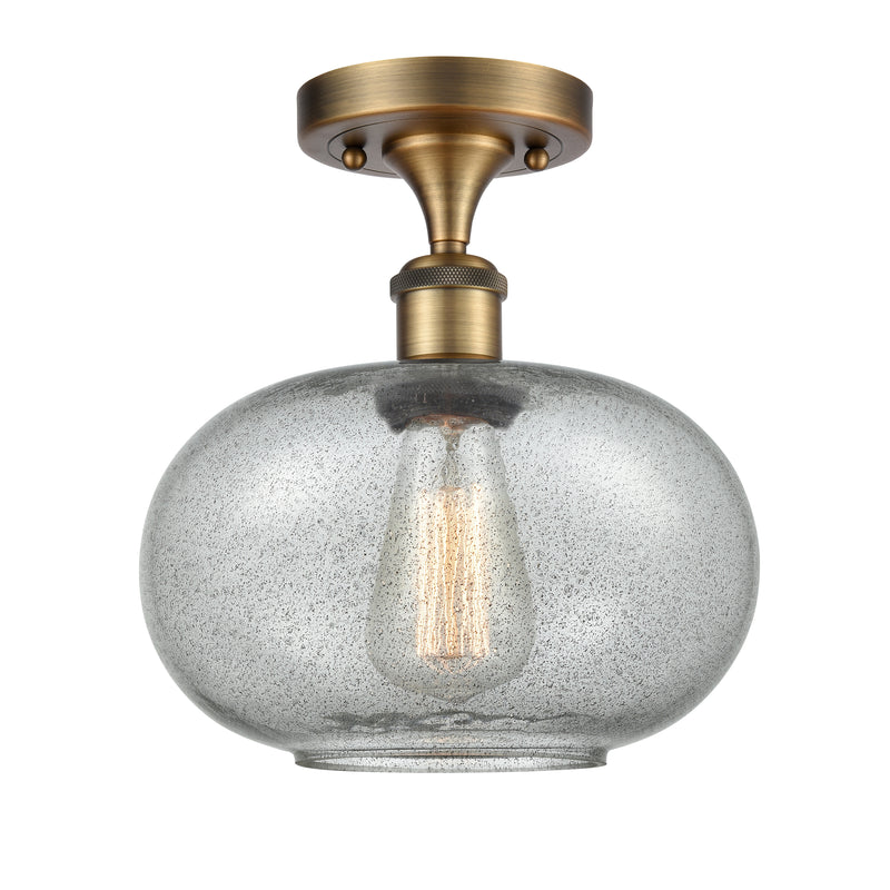 Gorham Semi-Flush Mount shown in the Brushed Brass finish with a Charcoal shade