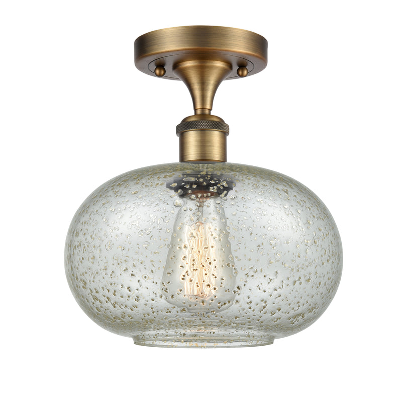 Gorham Semi-Flush Mount shown in the Brushed Brass finish with a Mica shade