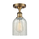 Caledonia Semi-Flush Mount shown in the Brushed Brass finish with a Mouchette shade