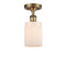 Hadley Semi-Flush Mount shown in the Brushed Brass finish with a Matte White shade
